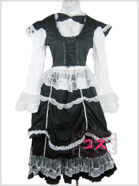 【激安コスプレ衣装】ゴスロリ リボン付きメイド服セット!!! 【激安コスプレ衣装】ゴスロリ リボン付きメイド服セット!!!